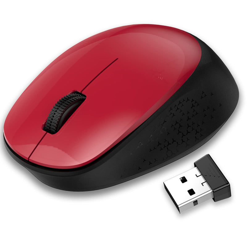 LeadsaiL Wireless Mouse for Laptop 2.4G Silent Cordless USB Mouse Slim Wireless Optical Computer Mouse, 3 Buttons, AA Battery Used,1600 DPI for Windows 10/8/7/Mac/Macbook Pro/Air/HP/Dell/Lenovo/Acer Black&Red