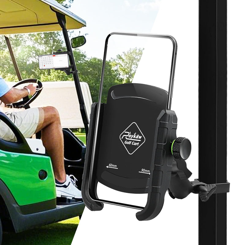 Roykaw Golf Cart Phone Mount Holder for iPhone/Galaxy/Google Pixel - Compatible with EZGO, Club Car, Yamaha, Upgrade Quick Release &One-Handed Pick and Place, Won't Fall Out Black