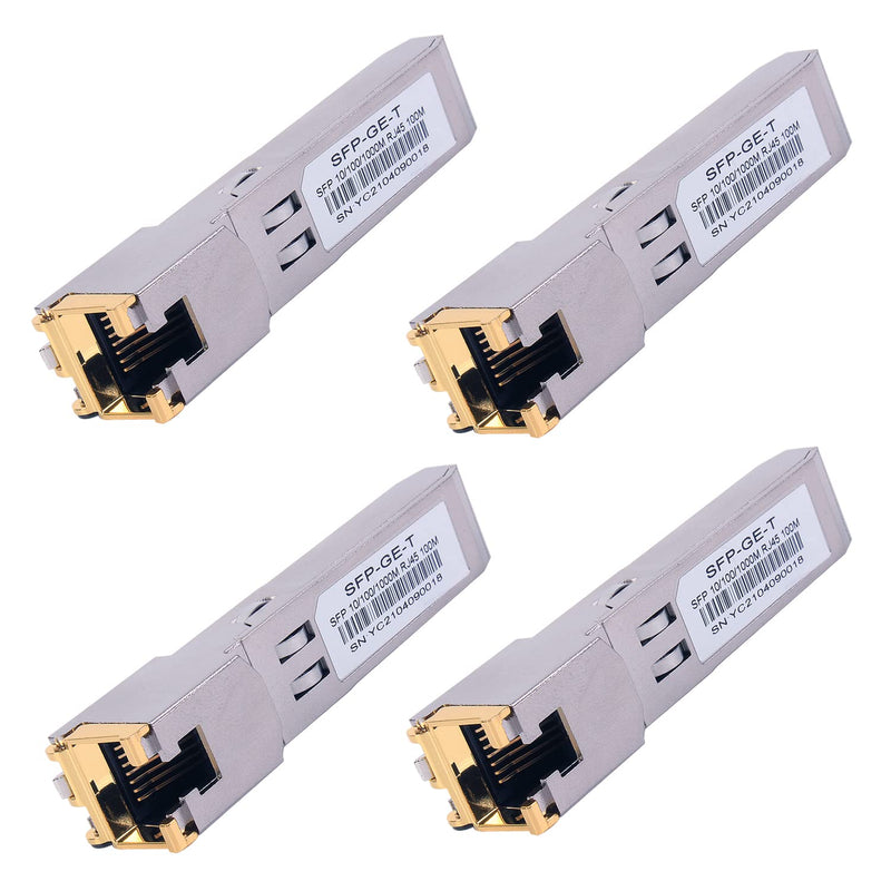 4PCS 1000BASE-T Gigabit SFP to RJ45 Copper Ethernet Modular Transceiver for Cisco,Meraki,Ubiquiti,D/TP Link,Supermicro,Netgear,Broadcom, 1.25G SFP-T CAT5E/CAT6 up to 100m Mikrotik S-RJ01 4PCS 1.25G SFP-RJ45