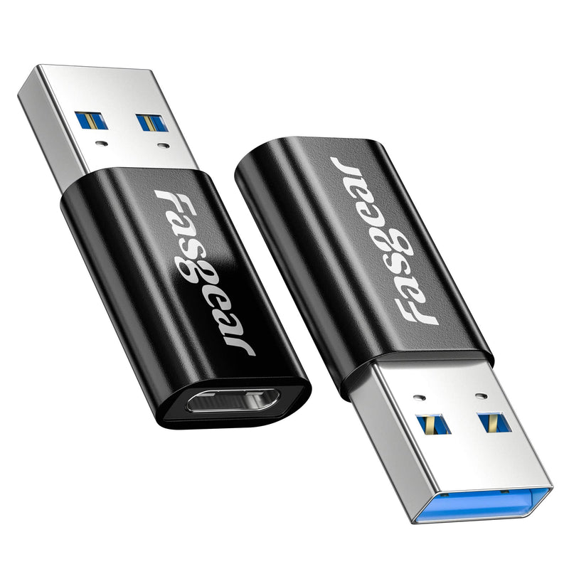USB C Female to USB 3.1 Male Adapter 10Gbps & 3A Fast Charging - 2 Pack Fasgear Type A to Type C Adapters Double-Side Data Sync Compatible for i-Pad, Tablet,Laptop,PC,Charger,Power Bank,Quest Link 2 x Black