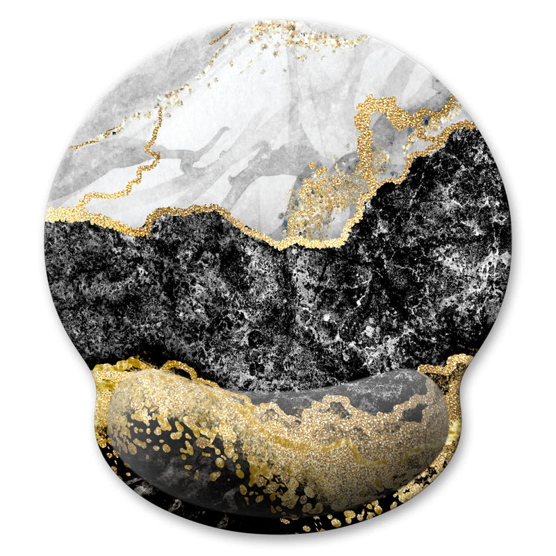 Atufsuat Ergonomic Mouse Pad with Wrist Support, Marble Memory Foam Rest Pads, Cute Computer Laptop Office Accessories Decor, Pain Relief Mousepad for Gaming Work Men Women, Black Gold Marble