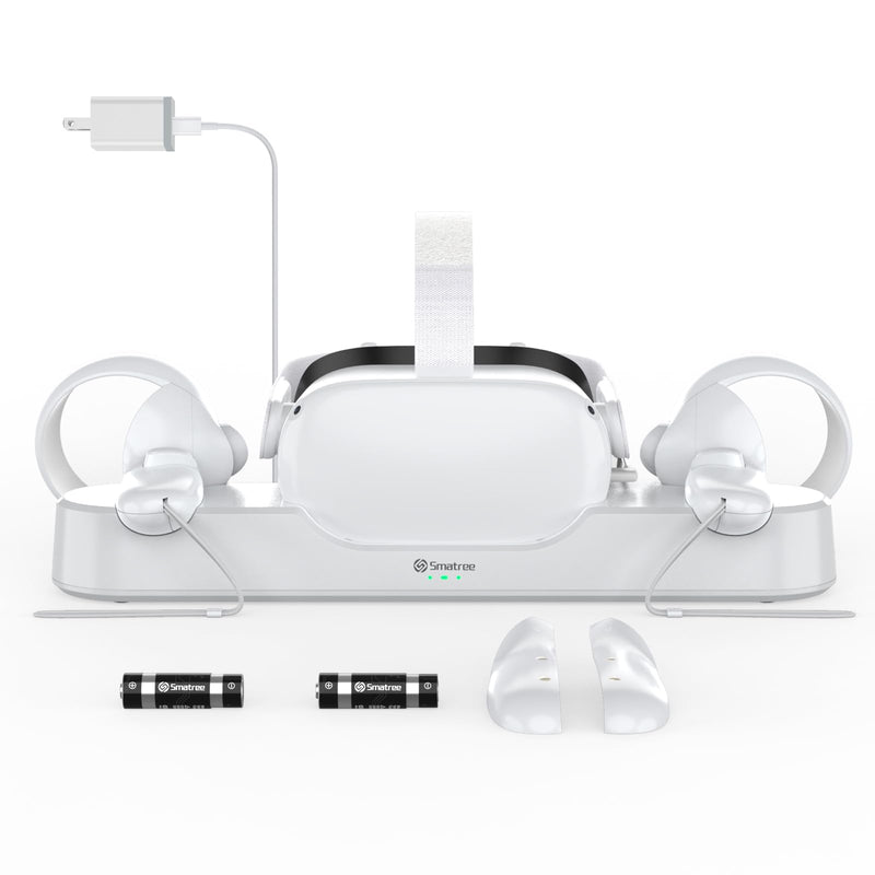 Smatree Charging Dock for Quest 2 | for VR Controller and Headset Charge Simultaneously[Updated Support Elite Strap with Battery](with 2 Rechargeable Batteries)