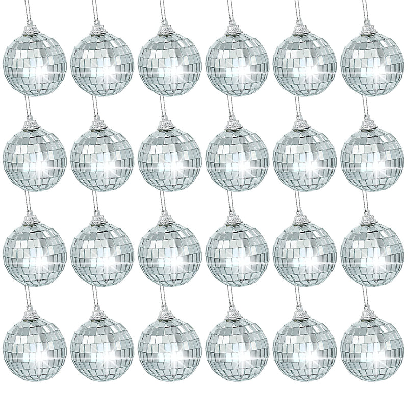 24 Pcs 2 Inches Disco Ball Ornaments Silver Mirror Balls for Christmas Tree Wedding Party Decoration 24