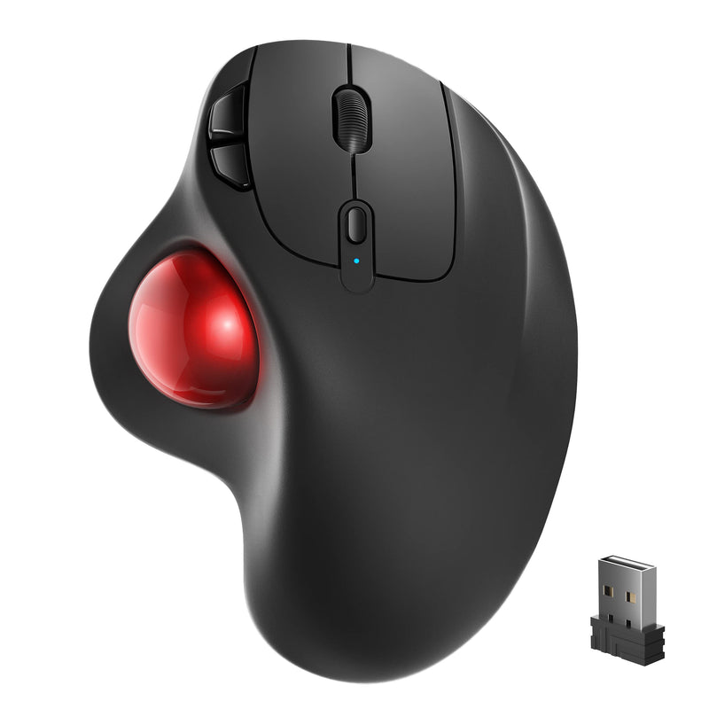 Wireless Trackball Mouse, Rechargeable Ergonomic Mouse, Easy Thumb Control, Precise & Smooth Tracking, 3 Device Connection (Bluetooth or USB), Compatible for PC, Laptop, iPad, Mac, Windows, Android A-Red