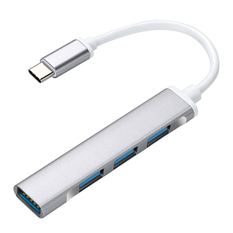 JacobsParts USB-C Type C to USB 3.0 4 Port Hub Splitter for MacBook Pro/Air, iPad, PC, Chromebook, Phone (Silver) Silver