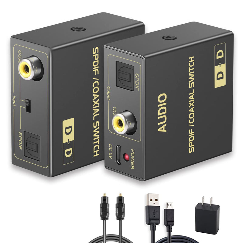 Optical to Coaxial or Coaxial to Optical Digital Audio Converter, Bi-Directional Spdif Toslink and Coaxial Converter/Repeater/Splitter, with 1 Optical Cable