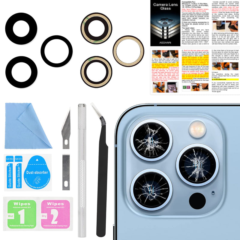 ASDAWN Back Camera Lens Glass Replacement for iPhone 13 Pro and 13 Pro Max, Rear Lens Glass Replacement kit with Pre-Installed Adhesive + Installation Manual + Repair Tool Kit