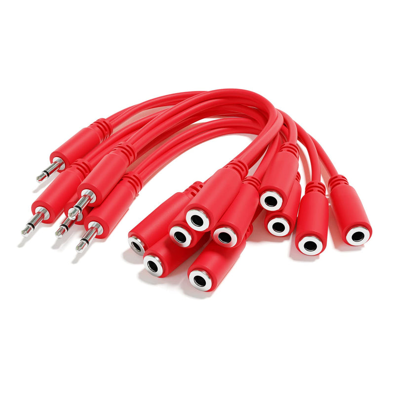 5-Pack - Mono Splitter Y Patch Cables - TS 3.5mm 1/8" Eurorack Synth Synthesizer [Red] Red