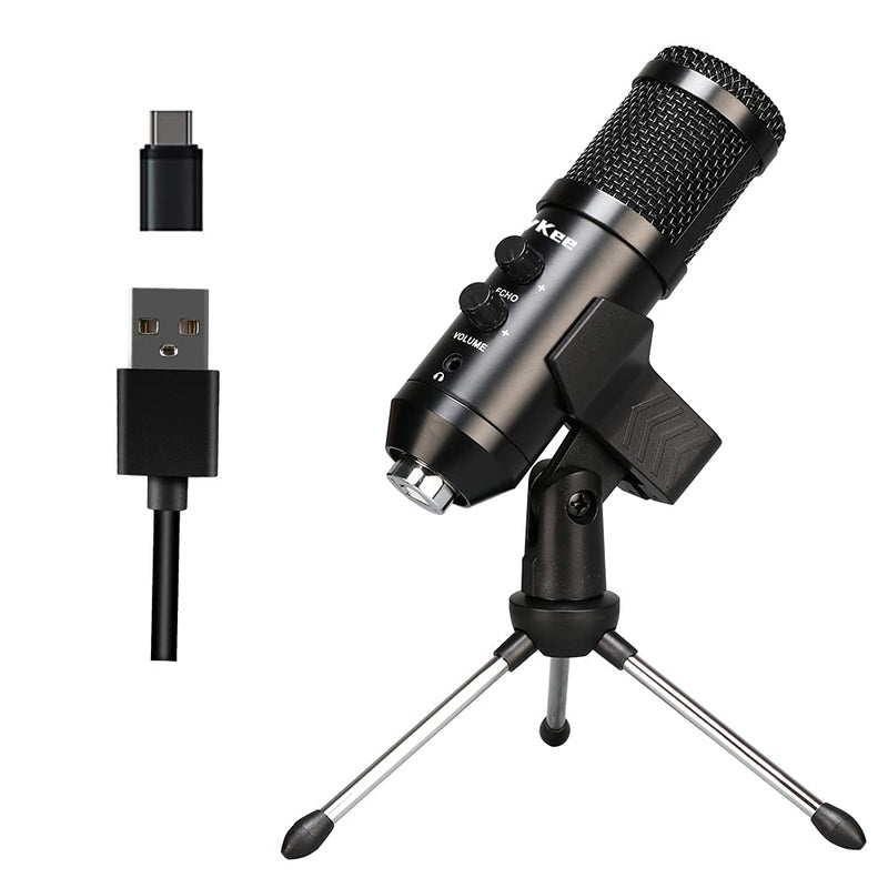 Professional Phone & USB Condenser Microphone with Stand for Computer & Phone, Plug & Play. Great for Live Streaming, YouTube Recording, Gaming, Podcast, Karaoke on Cell Phone & PC
