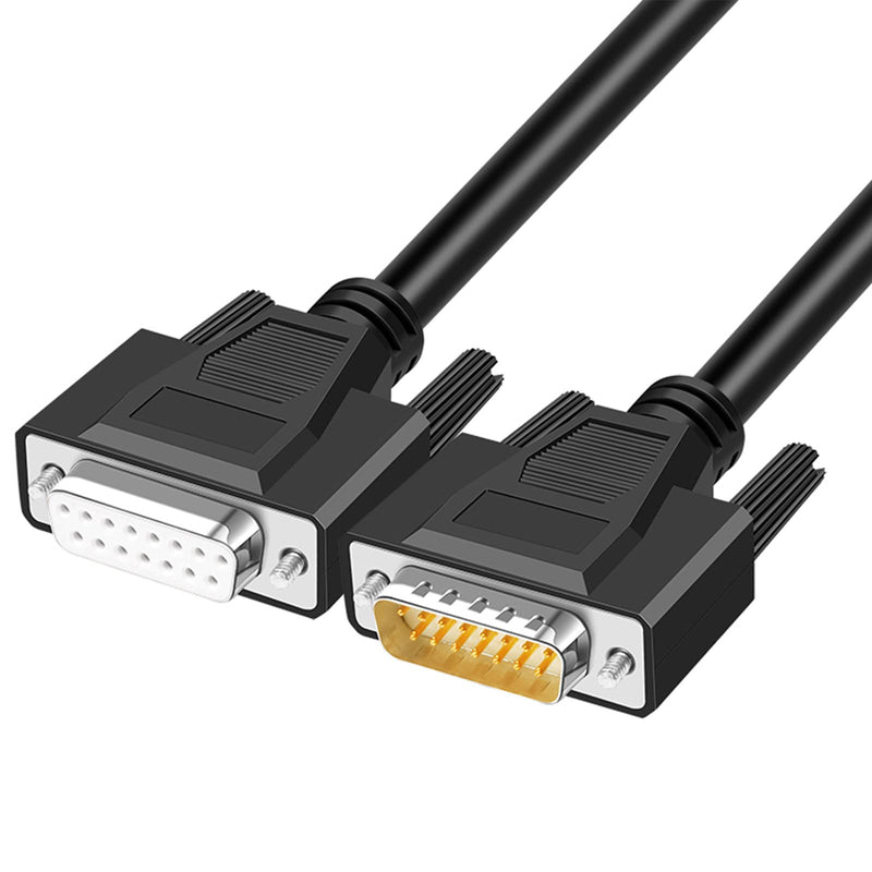 10ft DB15 RS232 15 Pin Serial Extension Cable, Male to Female 15-Pin Gold Plated Connecter Straight Through Cord