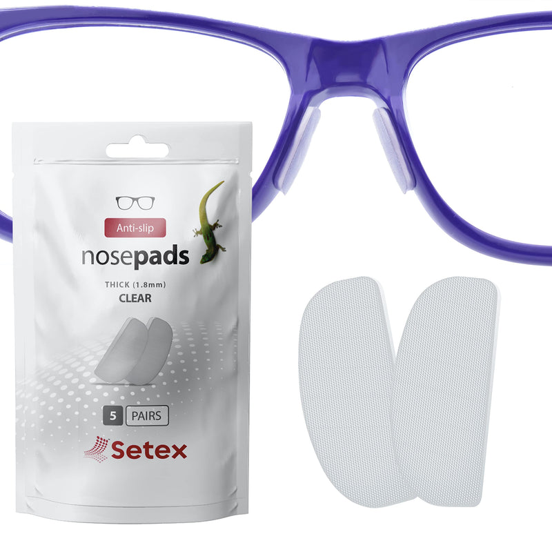 Setex Gecko Grip 1.8mm Thick Anti Slip Eyeglass Nose Pads, (5 Clear Pair) USA Made, Innovative Microstructured Fibers, 1.8mm x 7mm x 16mm 5 Pair Clear