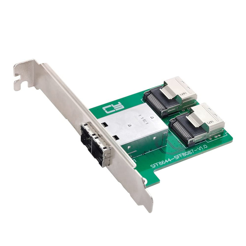 Dual Ports Mini SAS HD SFF-8644 to Internal Mini SAS SFF-8087 PCBA Female Adapter with Low Profile Bracket Green 8087-8644