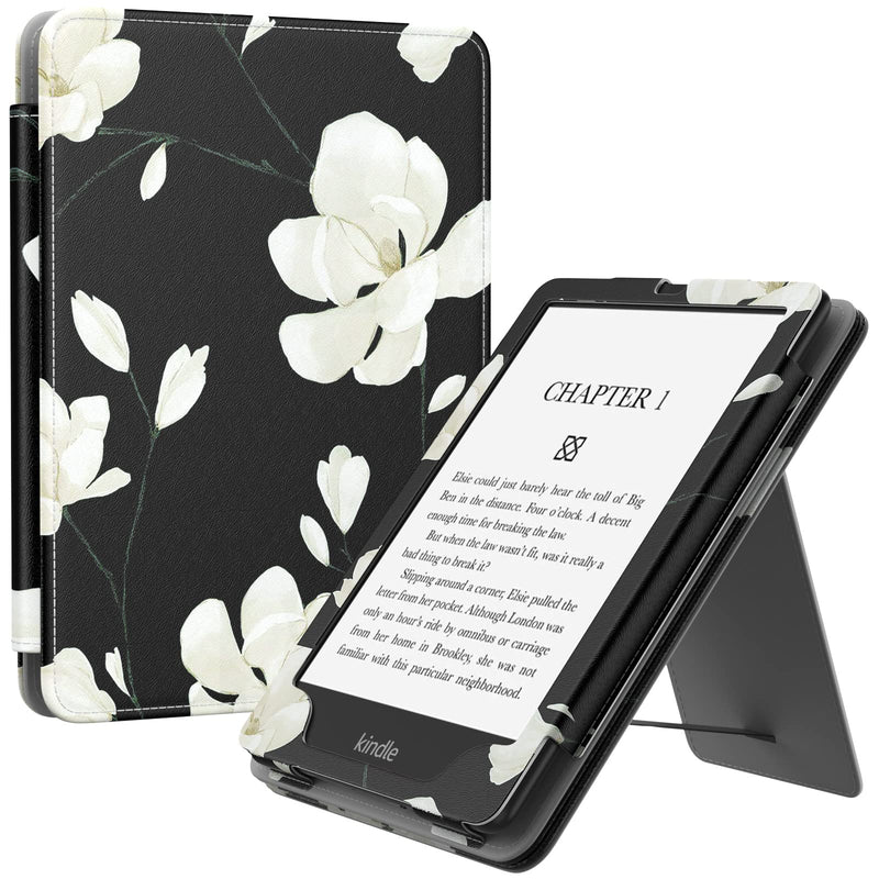Moko Case for 6.8" Kindle Paperwhite (11th Generation-2021) and Kindle Paperwhite Signature Edition, Slim PU Shell Cover Case with Auto-Wake/Sleep for Kindle Paperwhite 2021, Black & White Magnolia