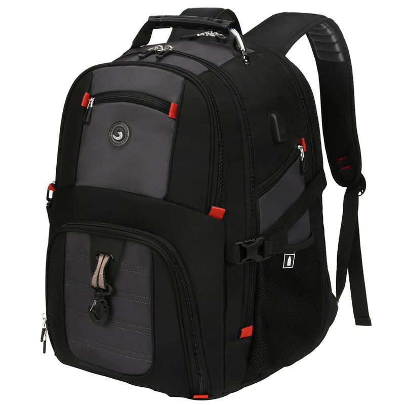 SHRRADOO Extra Large 52L Travel Laptop Backpack with USB Charging Port, College Backpack Airline Approved Business Work Bag Fits 17 Inch Computer for Men Women Grey Travel Backpacks
