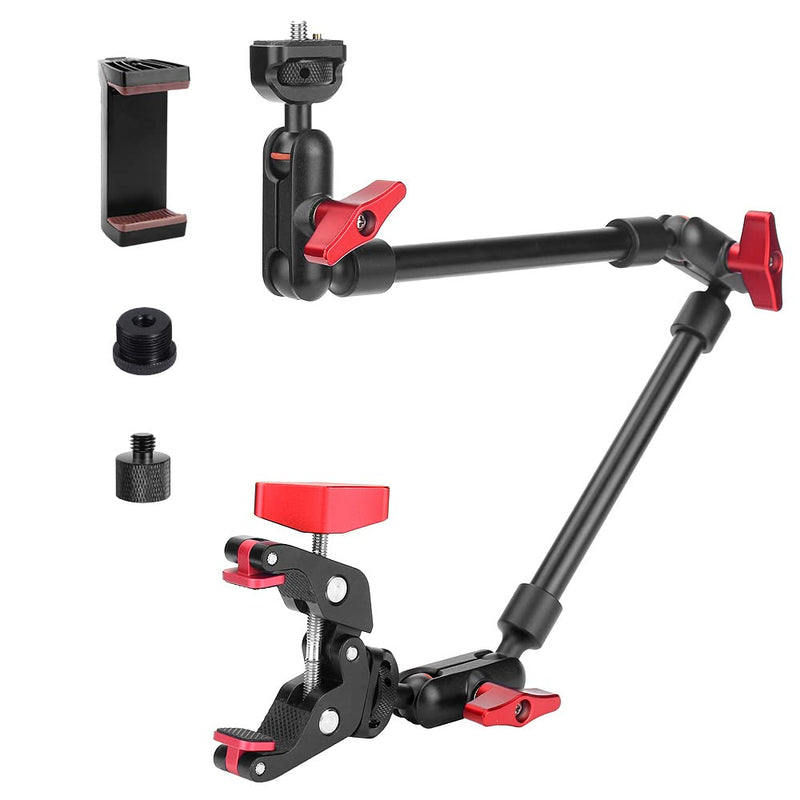 Upgraded 22in/57cm Adjustable Articulating Friction Magic Arm with 1/4" Thread & Super Clamp with Two 1/4" and one 3/8" Thread, Camera Mount for LED Light/Microphone Video Rig 22inch