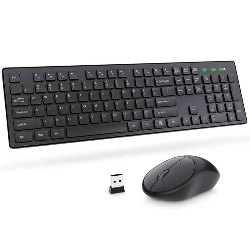Wireless Keyboard and Mouse, Trueque Silent 2.4GHz Cordless Full Size USB Keyboard Mouse Combo, Long Battery Life, Lag-Free Wireless for Computer, Laptop, PC, Window, Mac, Chrome OS(Black) Black