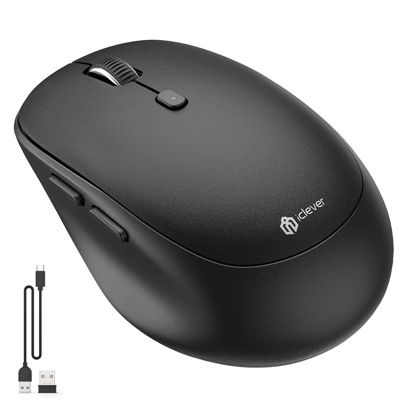 Wireless Mouse, iClever MD165 Dual Mode Wireless Mouse, Bluetooth Type-C Rechargeable Mouse, 2.4G Wireless Computer Mice with USB Receiver, 3 Device Connection for Windows 7/8/10, Mac, iOS, Android