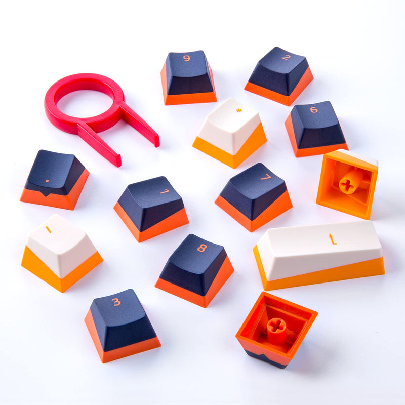 GunMjo PBT Doubleshot Keycaps for Gaming Keyboard with Cherry MX Switches, OEM Profile 112 Keys with 6.25U Space Bar, Bevel Cut Keycaps for Mechanical Keyboard, Blue/White with Orange Bottom