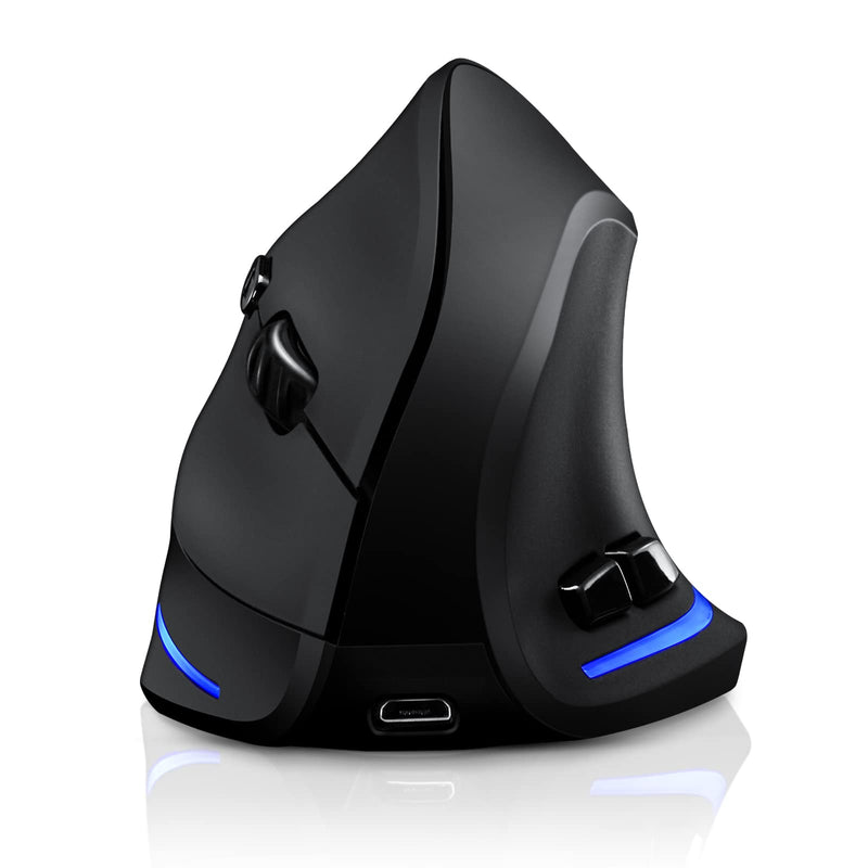 Wireless Mouse Tri-Mode (BT 5.0/3.0+2.4GHz), TRELC Ergonomic Vertical Mouse with 3 Adjustable DPI, Rechargeable Optical Wireless Mouse for 3 Devices, 7 Buttons for PC, Desktop, Laptop, Tablet (Black) Tri-Mode (BT 5.0/3.0+2.4GHz)