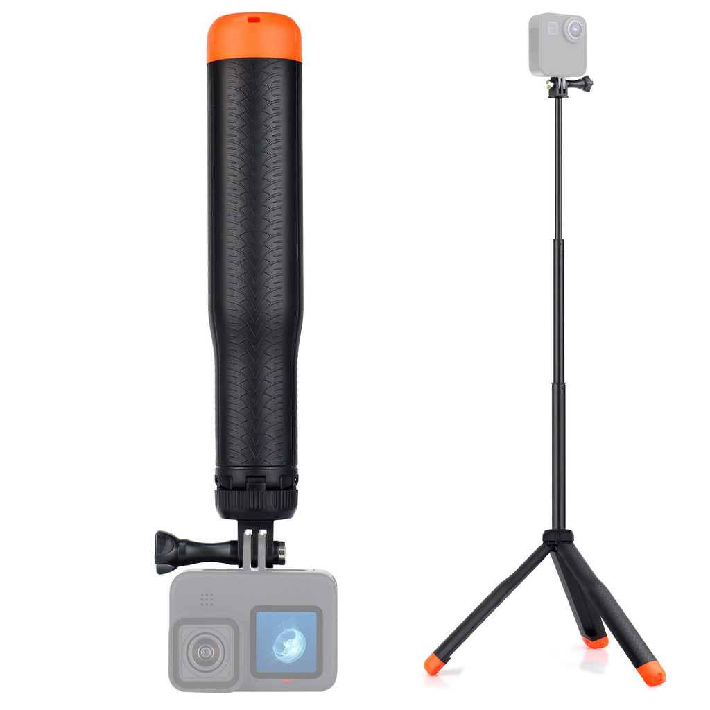 GEPULY Waterproof Telescopic Selfie Stick Floating Hand Grip Tripod for GoPro Hero 10 9 8 7 6 5 4 3 2, Fusion, Max, OSMO and Most Action Cameras - Features as Floating Pole, Hand Grip, Monopod, Tripod Floating Tripod Pole for Action Camera