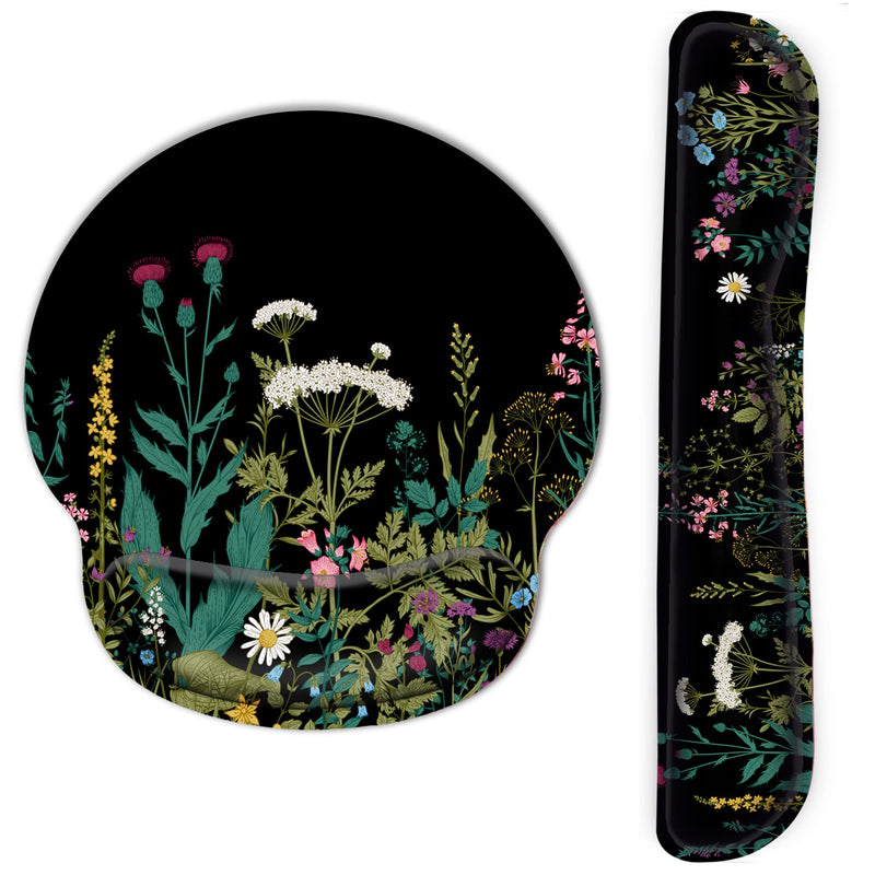 Ergonomic Mouse Pad Wrist Support and Keyboard Wrist Rest, Mousepad with Wrist Rest, Memory Foam Keyboard Pad, Easy Typing, Pain Relief, Perfect for Gaming, Computer, Laptop,Office, Garden Flowers