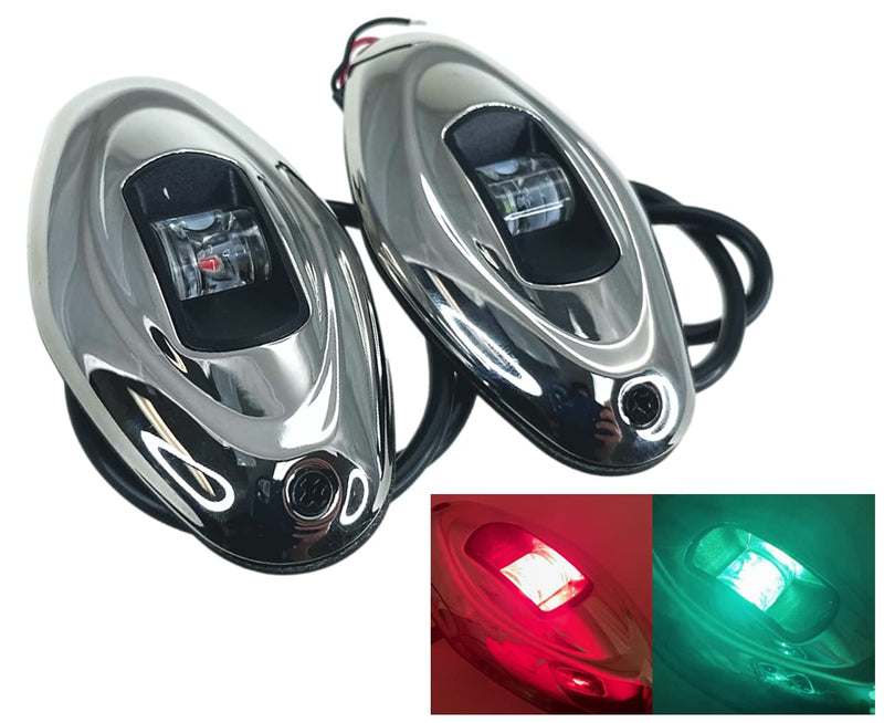 [AUSTRALIA] - Pactrade Marine Boat Vertical Mount SS316 Navigation Light 12V 1NM LED Green Starboard 95LM Red Port 20LM Light 12m 112.5 Degrees Each 12V DC / 1W Teardrop Oval Stainless Steel Housing 