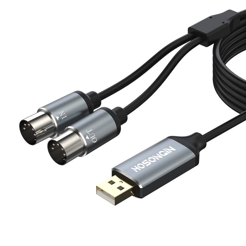 HOSONGIN MIDI to USB Cable 6 Feet, USB to 5-PIN MIDI Interface Adapter Connecting with Keyboard Synthesizer Drum for Editing Recording 5PIN-MIDI to USB