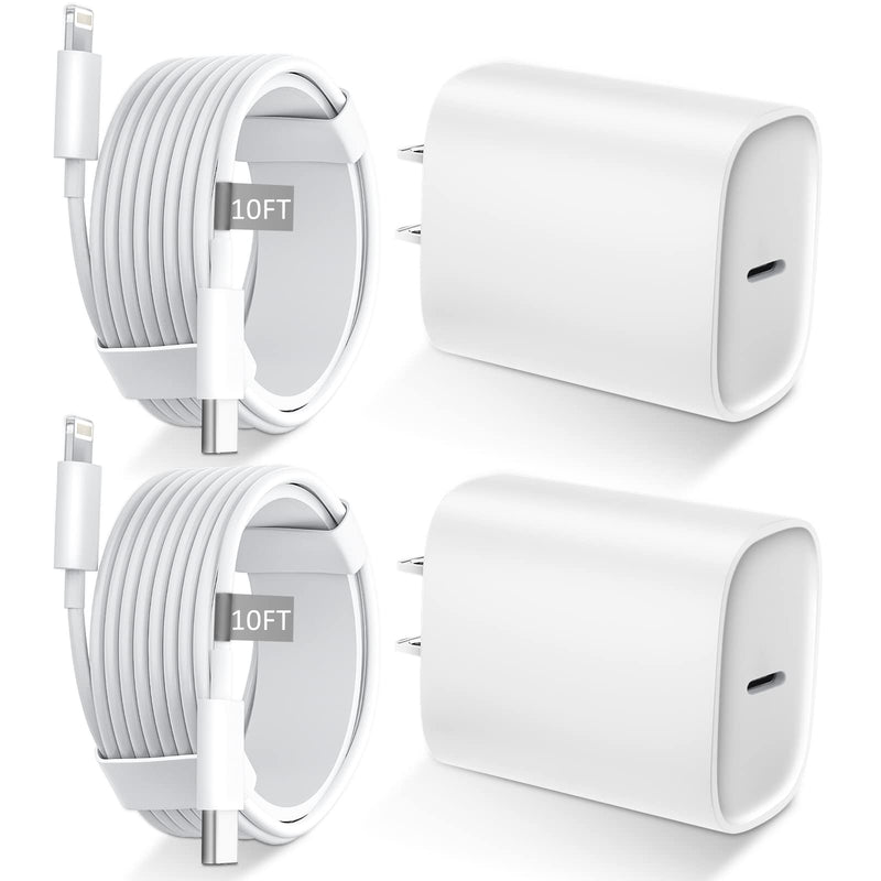 iPhone 13 12 11 Fast Charger [MFi Certified],10FT Long Fast Charging Lightning Cable with 20W USB C Charger Block for iPhone13/13Pro Max/12/12 Pro Max/11/11Pro/XS/Max/XR/X/8Plus,iPad,2 Pack White
