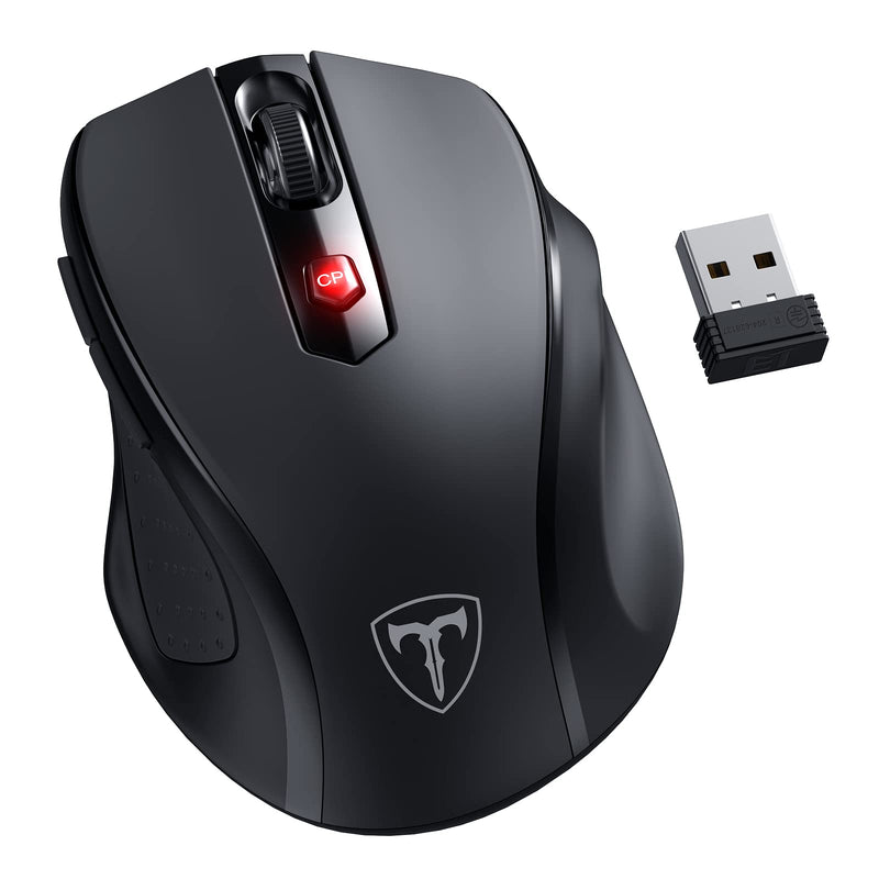 HOTWEEMS Wireless Mouse, D-09 Computer Mouse USB Cordless Mice for Laptop, Ergo Grips, Lightspeed 5-Level 2400 DPI, 16 Months Battery, Portable for PC Mac Chromebook, 6 Button, Stormy Black