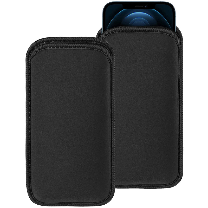 2 PCs Neoprene Cell Phone Sleeve Phone Pouch Compatible for Apple iPhone 15 14 Pro Max Galaxy S24 S23 Ultra S24+ S23 FE A54 A53 OnePlus 12 11 10T Pixel 8 7 6 Pro Nokia G310 (Large, Black) Large: Fits phone w/ Slim to Medium Case on