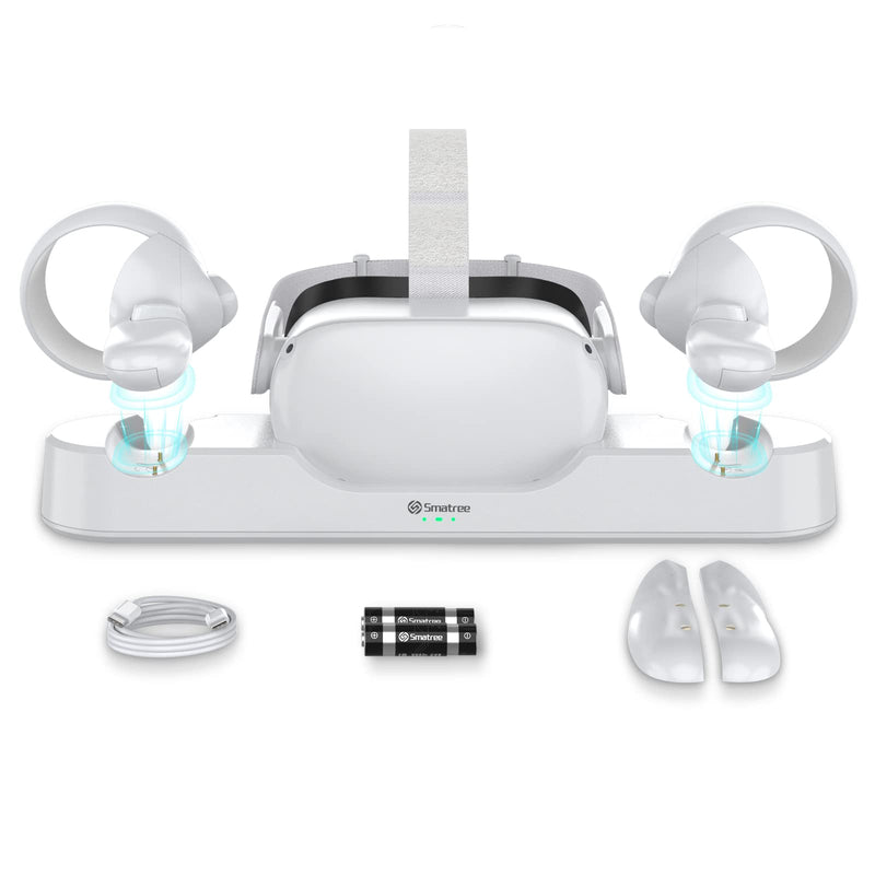 Smatree Oculus Quest 2 Charging Dock for Oculus Quest 2/Meta Quest2 | Charge Controllers and Headset Simultaneously,[Fit Elite Strap],with 2 Rechargeable Batteries(NO AC Adapter) [video game] charging dock for quest 2