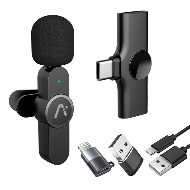 [AUSTRALIA] - Aisizon Wireless Clip Mic, Wireless Lavalier Microphones, Lapel Clip-on Microphone, for Smartphone, Laptop, Video Recording, Tiktok, Facebook Live, YouTube Live Stream black 