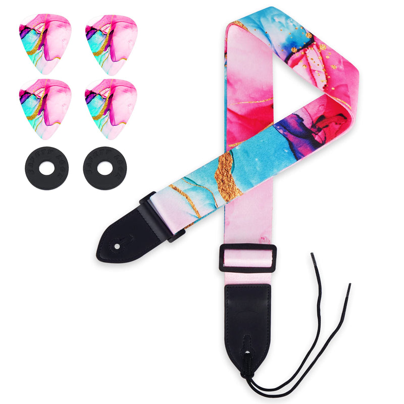 lizimandu Adjustable Guitar Strap Includes 2 Strap Locks & 4 Matching Picks 1 Pack 1-splash Ink2