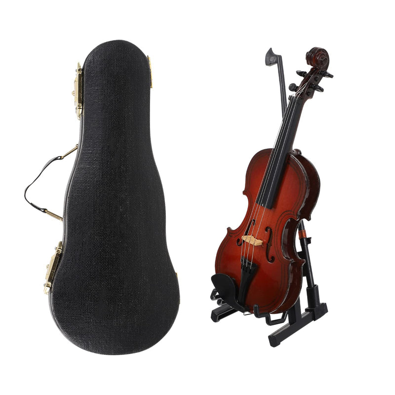 Wooden Miniature Double Bass with Stand Bow and Case Mini Contrabass Mini Musical Instrument Collectible Home Decoration 14X5X1.5CM