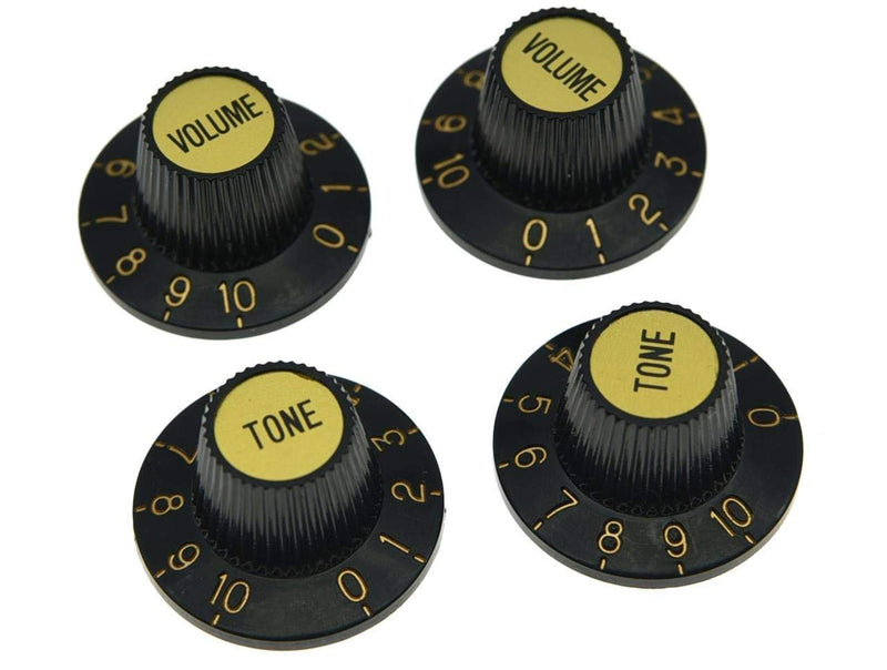 KAISH 4X Black with Gold Cap LP Guitar Witch Hat Knobs Top Hat Knob for Epi Les Paul SG Black w/Gold Cap