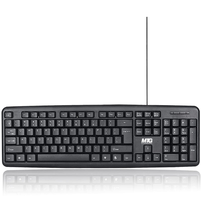 MTG Full Size Wired Computer Keyboard, with 5ft USB-A Cable, 104-keys, Foldable Legs and noiseless Key, Compatible with PC, Laptop and Windows 7/8/10/11