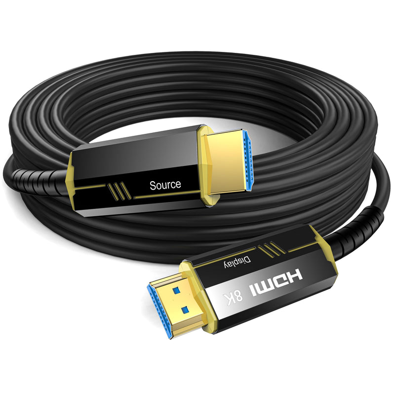 Fiber Optic HDMI Cable 50FT, 8K (HDMI 2.1,48Gbps) Ultra High Speed HDMI Cord with Gold Plated Connectors, 8K@60Hz 4K@120Hz, Compatible for PS4/5 PC HDTV Projector Large Display, Male-to-Male 15 Meters Fiber Optic