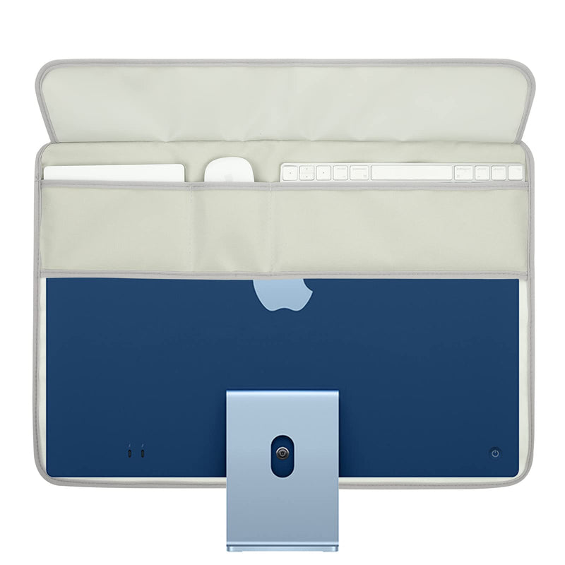 Monitor Dust Cover for iMac 24”, TXEsign Wrinkle Resistant PU Leather Protective Screen Dust Cover Sleeve with Rear Pocket Compatible with iMac 24 inch (Grey-New Flame Retardant PU) Grey-Flame Retardant PU