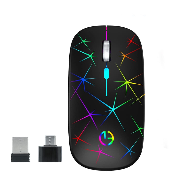 Wireless Mouse, 2.4G Portable Optical Quiet RGB Mouse with USB Receiver and Type C Adapter, 3 Adjustable DPI Levels, Wireless Computer Mouse for Laptop, Computer, PC, MacBook, Desktop Black