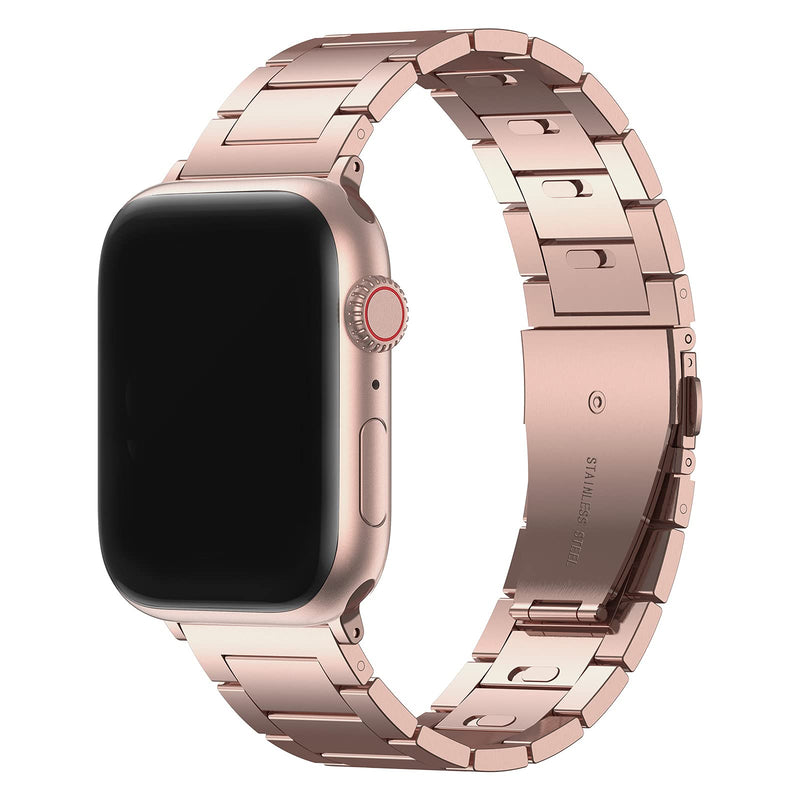 No Tools Needed Link Bracelet Metal Band for Apple Watch Ultra 2 Series 9/8/7/6/5/4/3/2/1/SE, Tool-Free Adjustable Stainless Steel Strap for iWatch 49/45/44/42mm 41/40/38mm Men and Women Rose Gold 38/40/41mm