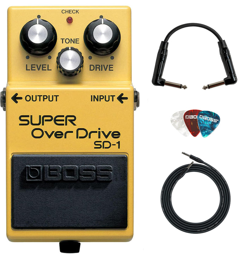 [AUSTRALIA] - Boss SD-1 Super OverDrive Pedal Bundle with Gearlux Instrument Cable, Patch Cable, and Picks Bundle w/ Cable 