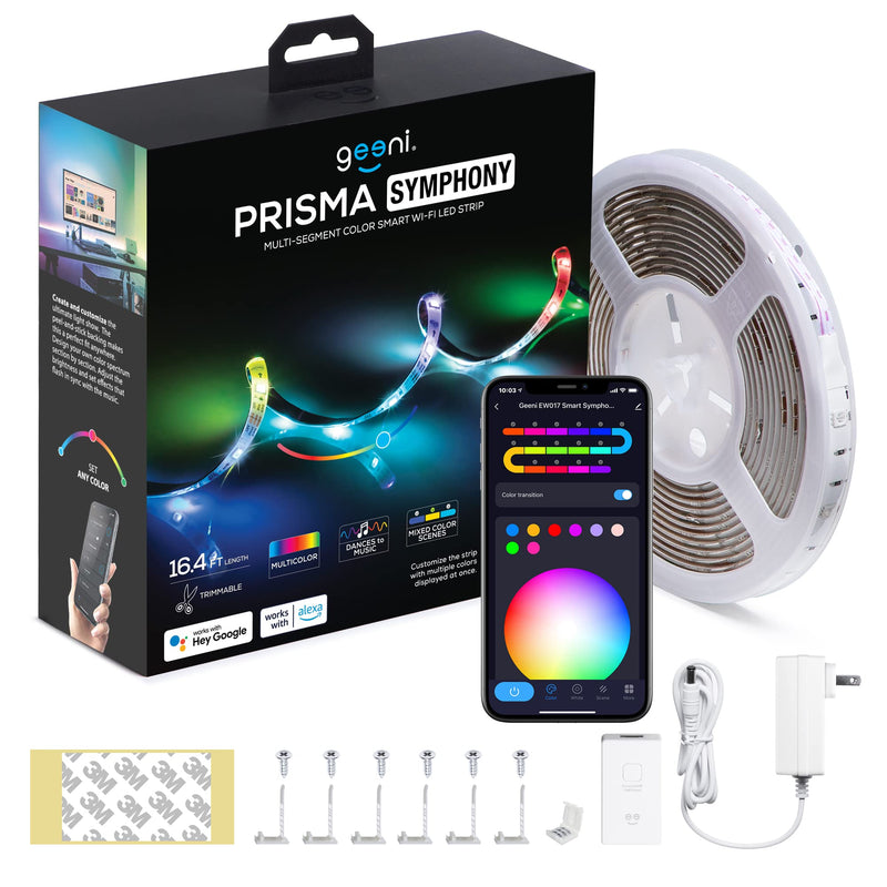 [AUSTRALIA] - Geeni Prisma Symphony Smart LED Strip Lights, RGBIC Neon Color Changing WiFi Lights with App Remote Control and Music Sync, Compatible with Alexa and Google Home, 16.4 ft 