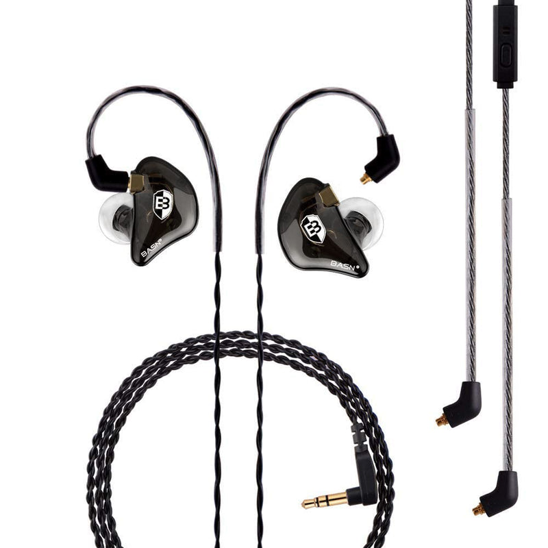 BASN Bsinger Pro in Ear Monitor,Dual Drivers MMCX IEM Earphone(Clear Black) | HiFi Wired IEM Earbud,Portable Case,Ergonomic Fit Headphone,Two 4.9ft Detachable Cables,for Beginner Musician,Singer,Drummer