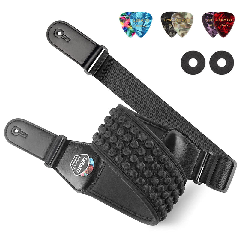 [AUSTRALIA] - LEKATO Guitar Straps for Electric Guitar Bass, 3" Wide Padded Guitar Strap Neoprene Pad with 3D Sponge Filling Bass Guitar Straps Adjustable Length from 45" to 55" with Strap Locks, Picks, Black 3 Inch 