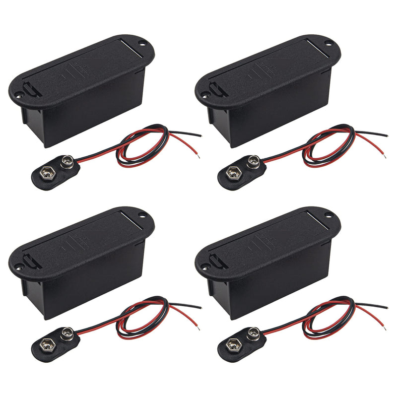 4Pcs Yootones 9V Battery Holder Case Box Base with Cable Connector Buckle Compatible with Active Bass Guitar Pickup