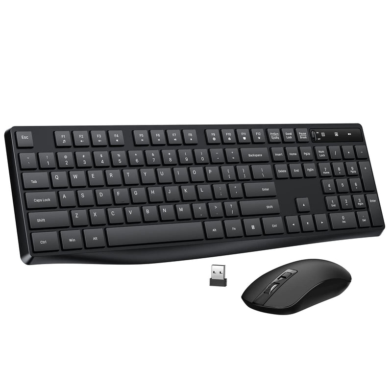 Wireless Keyboard and Mouse Combo, Lovaky 2.4G Full-Sized Ergonomic Keyboard Mouse, 3 DPI Adjustable Cordless USB Keyboard and Mouse, Quiet Click for Computer/Laptop/Windows/Mac (1 Pack, Black) 1 Pack