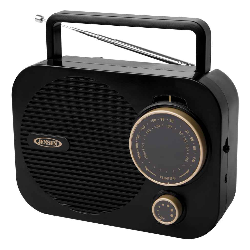 Jensen MR-550 Gold Modern Portable AM/FM Radio, Vintage Retro Rotary Dial with Built in Speakers + Aux Line-in, Power Plug or 4 x ‘C’ Batteries - (Limited Edition)