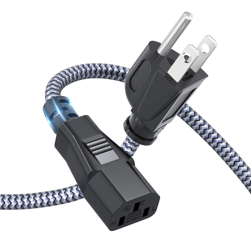 Power Cord, Goalfish 3.3FT/1M TV Power Cord 10A 250V Power Cable UL Certified 18AWG 3 Prong AC Power Cable Nylon Braided PC Power Cord Replacement for Computer, HDTV, Monitor, Printer Grey
