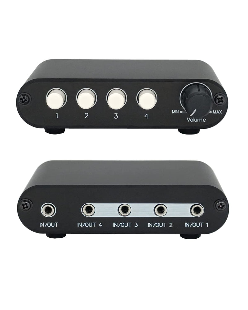 4-Way 3.5mm Stereo Audio Switch Input Signal Source Switcher Selector Splitter Box with line Volume Controller (4 in 1 Out / 1 in 4 Out) -MC41 4-port 3.5mm Switch with volume