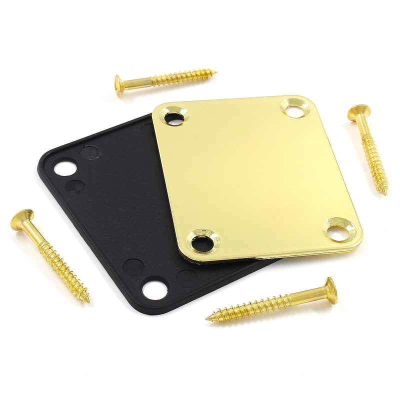 Gold Bass Guitar Neck Plate Replacement with Mounting Screws, Metal Neckplate Telecaster Neck Shim Electric Guitar Hardware Parts for Jazz Acoustic Stratocaster Gold